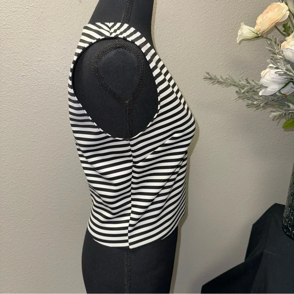 ZARA Black White Stripe Sleeveless V Neck Top Minimalist Classic Medium - Picture 4 of 6